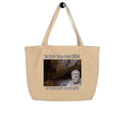 Plato: Is this the real life? - Large organic tote bag