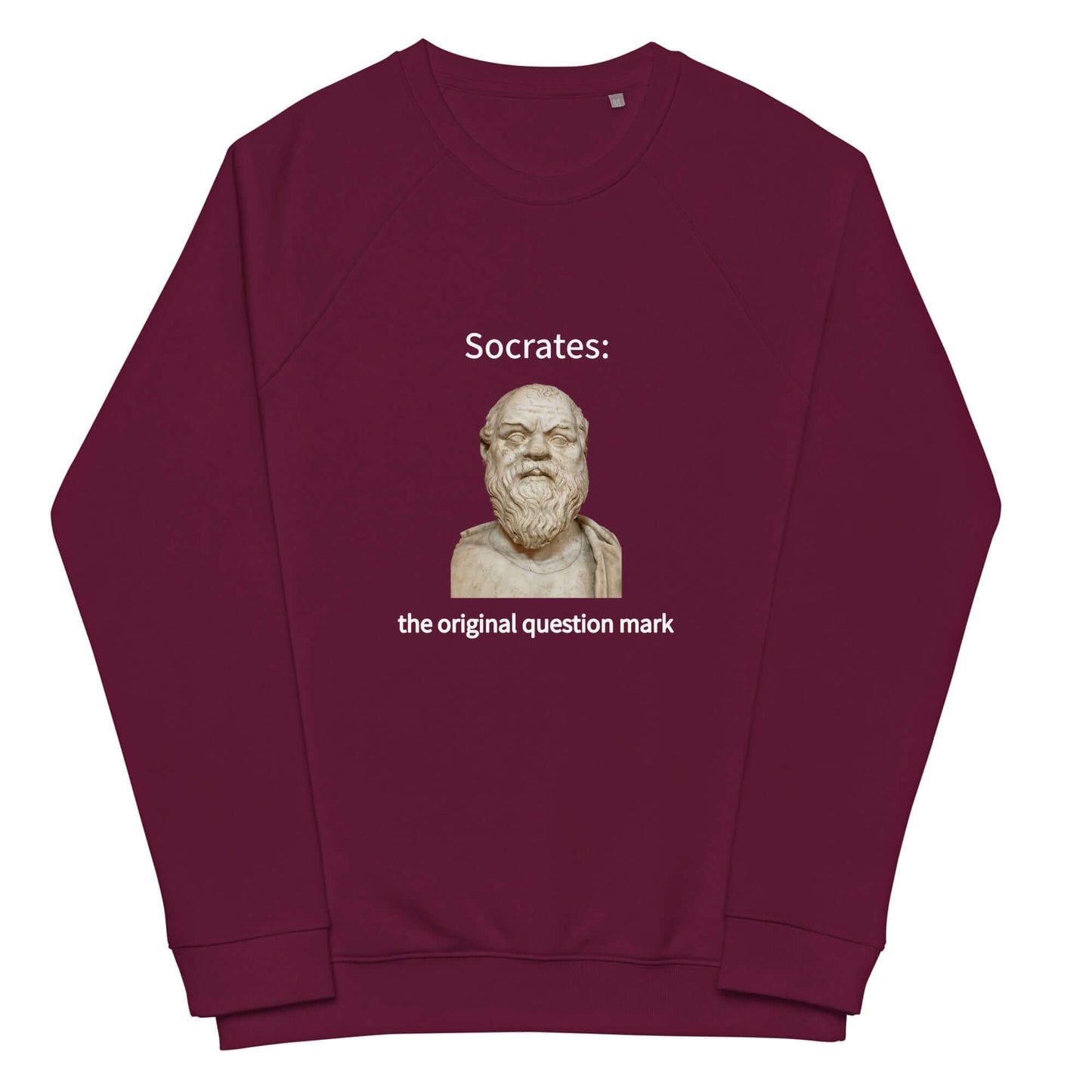Socrates: the original question mark - Unisex organic raglan sweatshirt